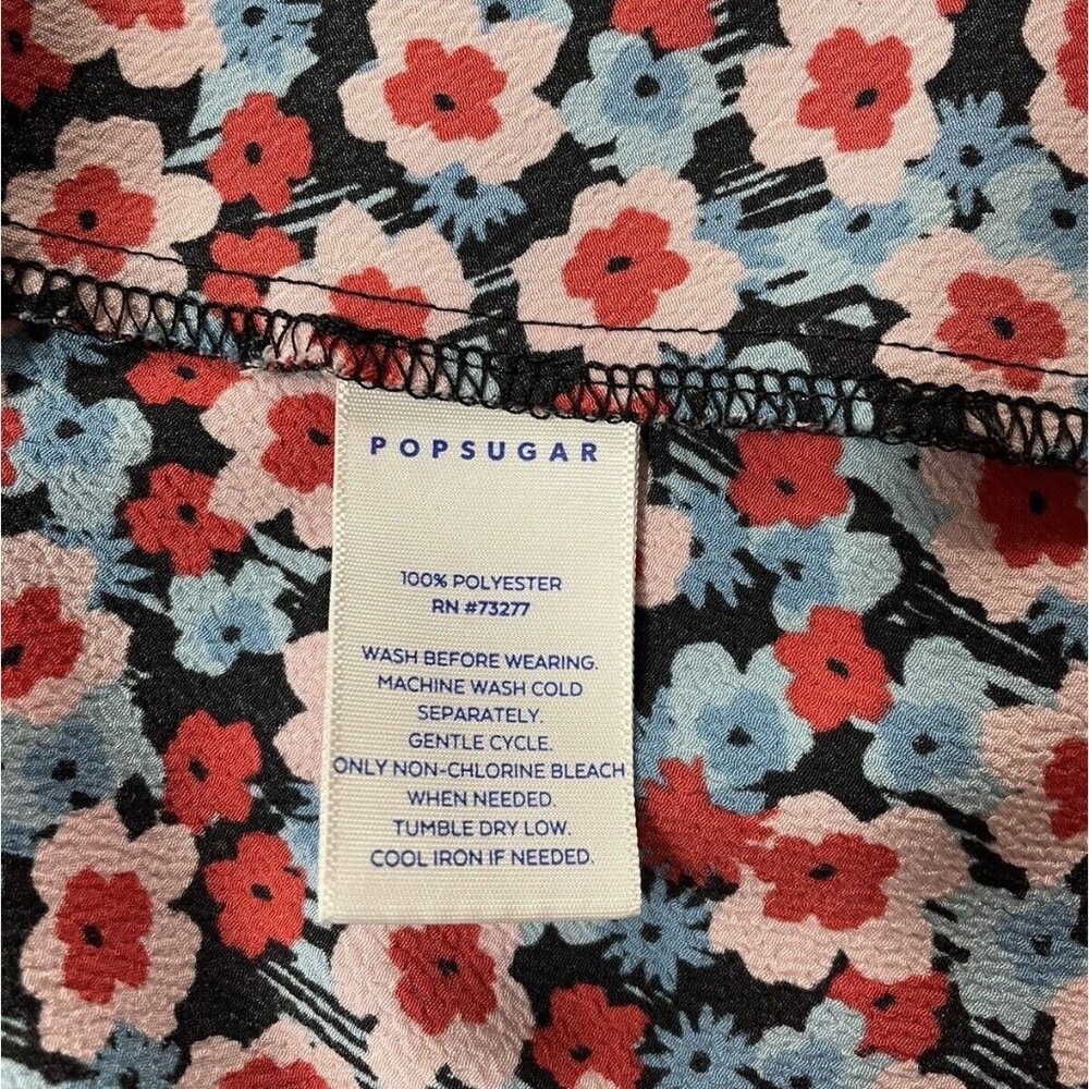 Short Mini Dress XL Daisy Flower Power Pockets Belt Red Blue V Neck Popsugar - Picture 8 of 10